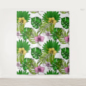 Tenture Orchidées et feuilles de palmiers, rose, jaune, ve (Devant)