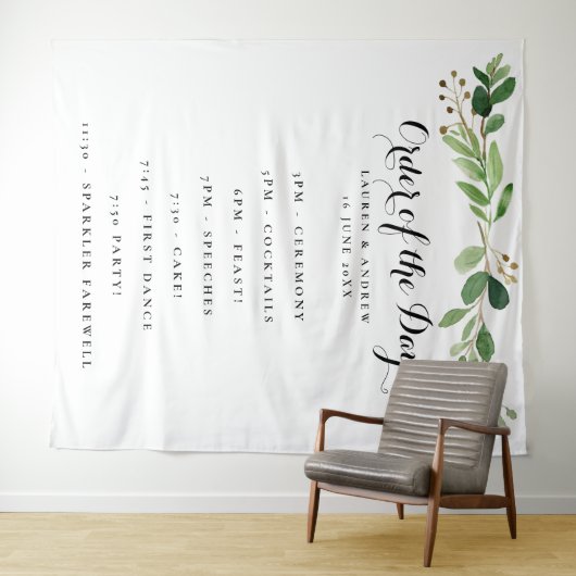 Tenture Ordre du jour de mariage aux feuilles d'eucalyptus (En situation (horizontale))