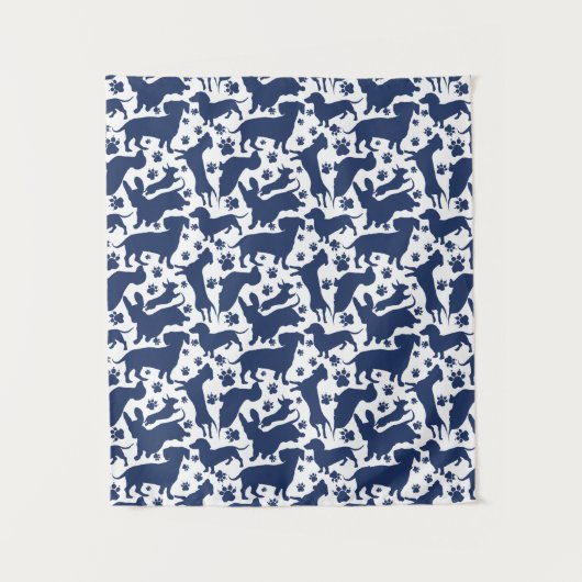 Tenture Oreiller à lancer Motif Dachshund bleu (Devant)