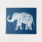 Tenture Ornate Patterned Blue Elephant (Devant (Horizontal))