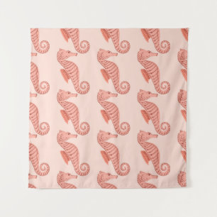Tenture Ornement de seahorse doodle : arrière - plan rose.