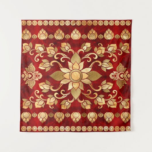 Tenture Ornement thaïlandais - Or et rouge (Devant)