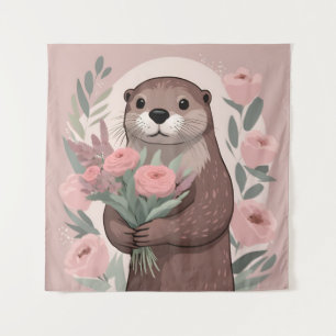 Tenture Otter Adorable Avec Fleurs