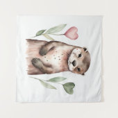 Tenture Otter adorable avec Plantes de coeur (Devant (Horizontal))