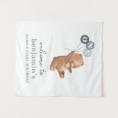 Tenture Ours avec 3 Ballons Bleus Affiche de bienvenue (Devant (Horizontal))