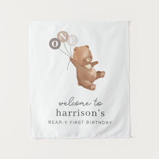 Tenture Ours avec panneau de bienvenue à 3 ballons marrons (Devant)
