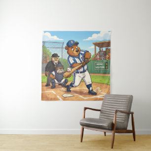 Tenture Ours de dessin animé jouant au baseball