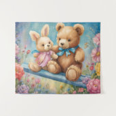 Tenture Ours en peluche et lapin Assis dans le jardin (Devant (Horizontal))