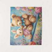 Tenture Ours en peluche et lapin Assis dans le jardin (Devant)