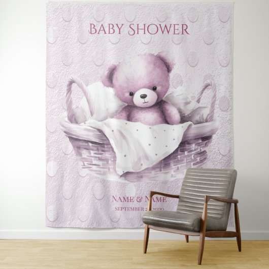 Tenture Ours en tourbe rose dans le panier (En situation)