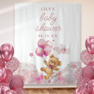Tenture Ours mignon à peine attendre Fille rose Baby Showe