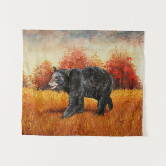 Tenture Ours noir en forêt d'automne (Devant (Horizontal))