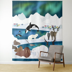 Tenture Ours polaire arctique renne Walrus Orca Narwhal