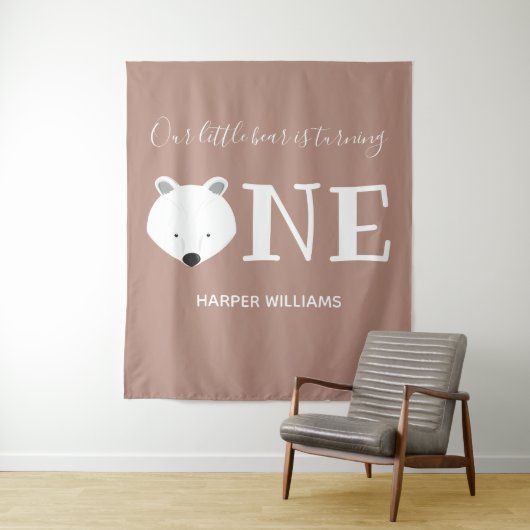Tenture Ours polaire un animal mignon premier anniversaire (En situation)