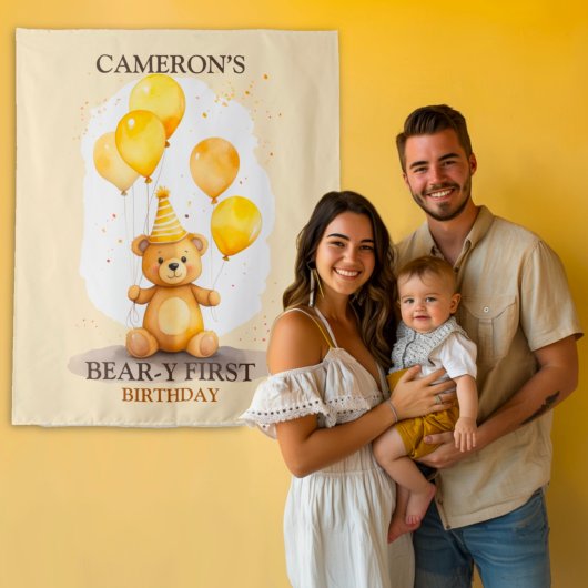 Tenture Ours premier anniversaire Ours jaune fond