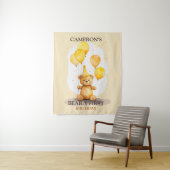 Tenture Ours premier anniversaire Ours jaune fond (En situation)