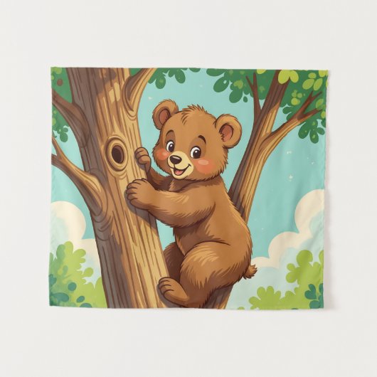 Tenture Ourson mignon grimpant à un arbre (Devant (Horizontal))