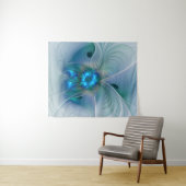 Tenture Ovations debout, Fractale abstraite bleu turquoise (En situation (horizontale))