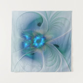 Tenture Ovations debout, fractale bleue turquoise abstrait (Devant (Horizontal))