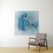 Tenture Ovations debout, fractale bleue turquoise abstrait (En situation (horizontale))