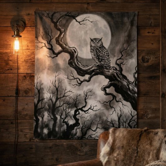 Tenture Owl Moon Tapestry | Dark Forest Art 