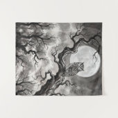 Tenture Owl Moon Tapestry | Dark Forest Art  (Devant (Horizontal))