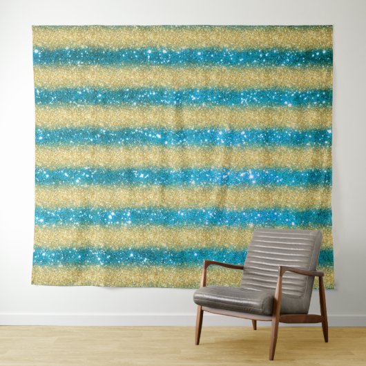 Tenture Paillettes de luxe bleu or (En situation (horizontale))