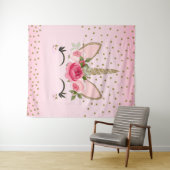 Tenture Paillettes dorées et licorne florale rose tendance (En situation (horizontale))
