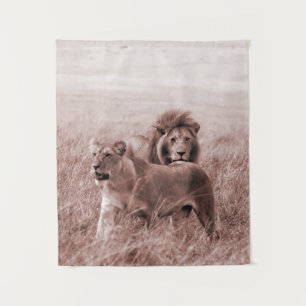 Tenture Paire de lion, sépia (verticale)