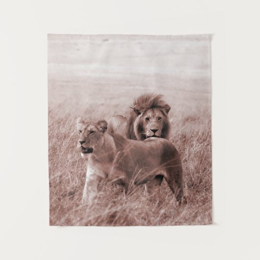 Tenture Paire de lion, sépia (verticale) (Devant)