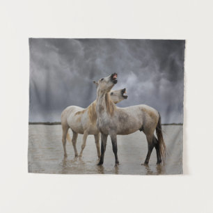 Tenture Paire d'étalons de chevaux de Camargue, sud de la