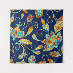 Tenture Paisley aquarelle motif floral tuile : fleurs, f