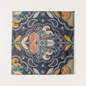 Tenture Paisley floral seamless pattern. Dark backdrop wit (Devant (Horizontal))