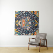 Tenture Paisley floral seamless pattern. Dark backdrop wit (En situation (horizontale))