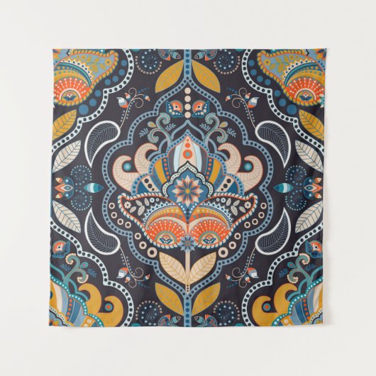 Tenture Paisley floral seamless pattern. Dark backdrop wit (Devant)