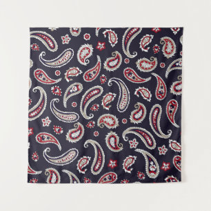 Tenture Paisley indien traditionnel, motif de marine.