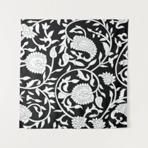 Tenture Paisley indien traditionnel motif sur noir et wi