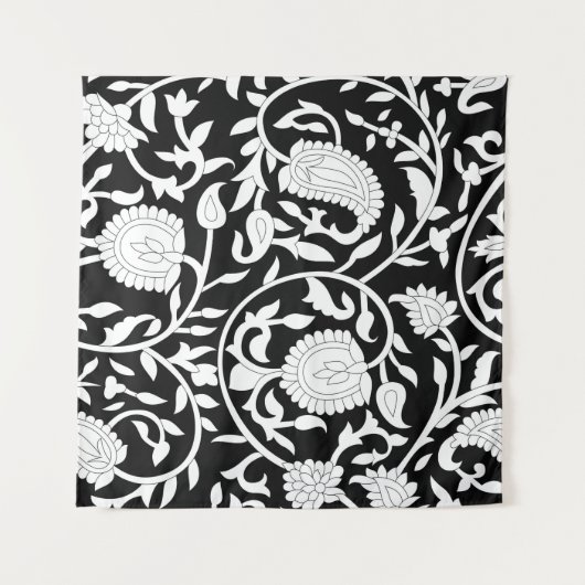 Tenture Paisley indien traditionnel motif sur noir et wi (Devant)