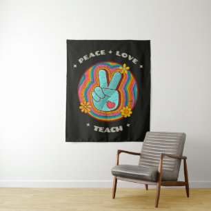 Tenture Paix Amour Enseigner Vintage Rétro 70s Hippie