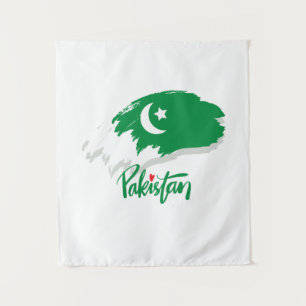 Tenture Pakistan Drapeau avec Pakistan Heart