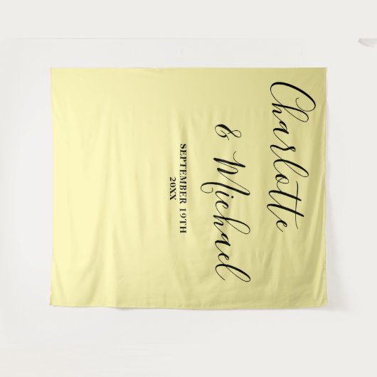 Tenture Pale Yellow Script Minimalist Wedding Backdrop (Devant (Horizontal))