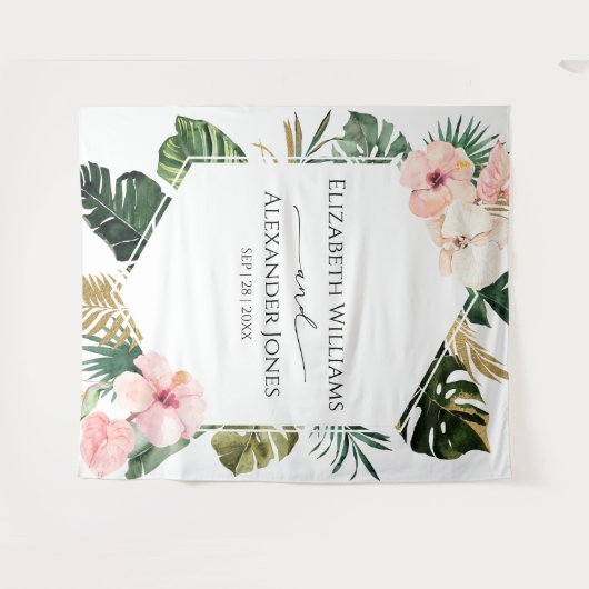 Tenture Palm Feuille Hibiscus Tropical Mariage Contexte (Devant (Horizontal))