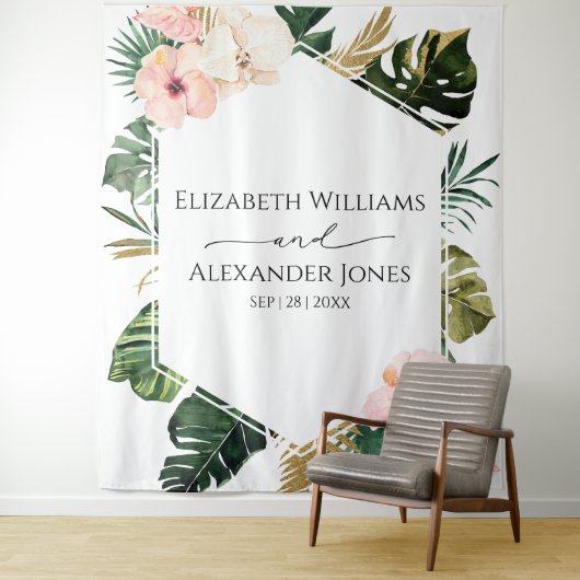 Tenture Palm Feuille Hibiscus Tropical Mariage Contexte (En situation)