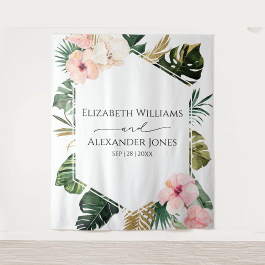 Tenture Palm Feuille Hibiscus Tropical Mariage Contexte (Devant)