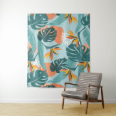 Tenture Palme tropicale feuilles hibiscus et formes motif (En situation)