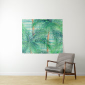 Tenture Palmiers tropicaux à rayures turquoises (En situation (horizontale))