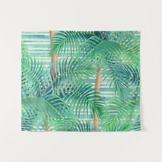 Tenture Palmiers tropicaux à rayures turquoises (Devant (Horizontal))