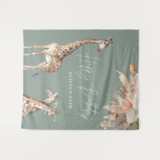 Tenture Pampas botanique herbe girafe safari sauge vert (Devant (Horizontal))