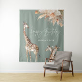 Tenture Pampas botanique herbe girafe safari sauge vert (En situation)