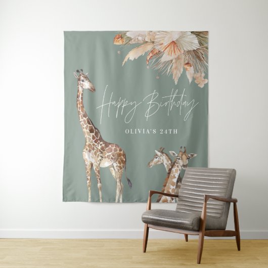 Tenture Pampas botanique herbe girafe safari sauge vert (En situation)